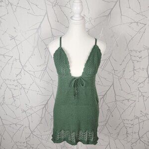 Poof New York Green Crochet Strappy Mini Dress